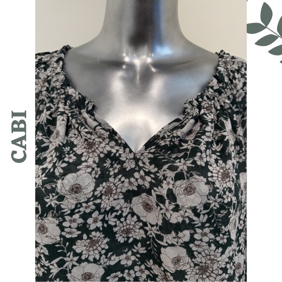 Cabi Floral Boho Blouse Small — Sheer Long Sleeve V-Neck Top - Picture 6 of 8